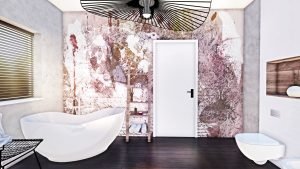 łazienka z fototapetą