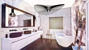 łazienka z fototapetą